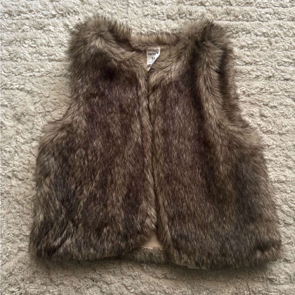 Kids Faux Fur Vest - Brown
